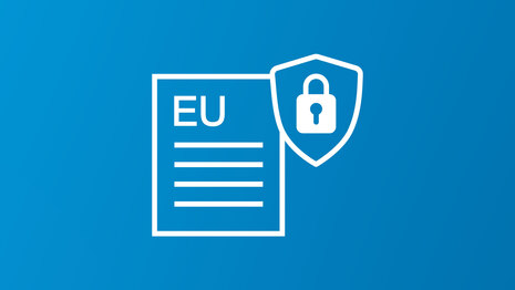 Symbolische Darstellung eines EU-Dokuments und eines Schutzschilds mit Vorhängeschloss