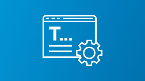 Symbolhafte Darstellung eines Browserfensters mit Text und Zahnrad