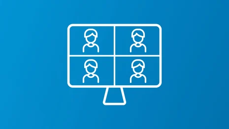 Symbolische Darstellung eines Bildschirms auf dem eine Videokonferenz mit vier Personen stattfindet.