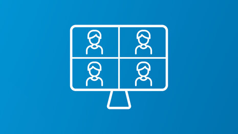 Symbolische Darstellung eines Bildschirms auf dem eine Videokonferenz mit vier Personen stattfindet.